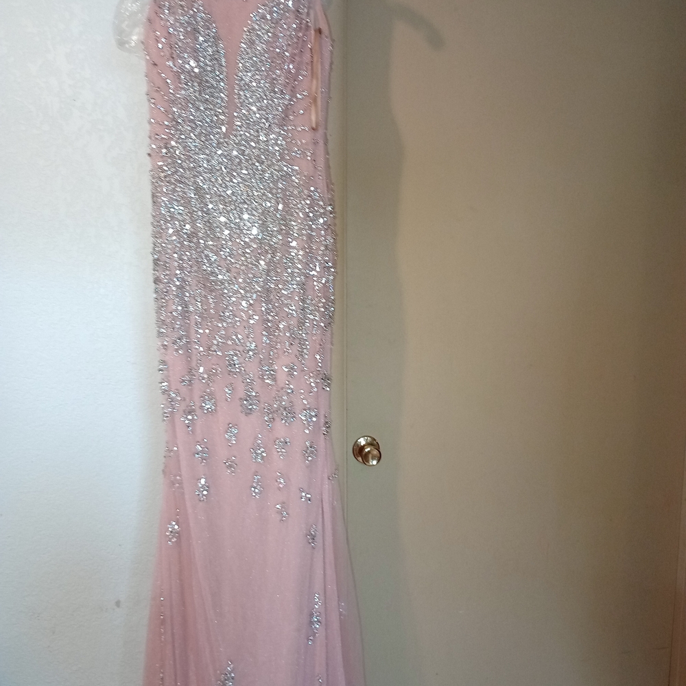 Terani Couture Pink and Silver Sequin Gown